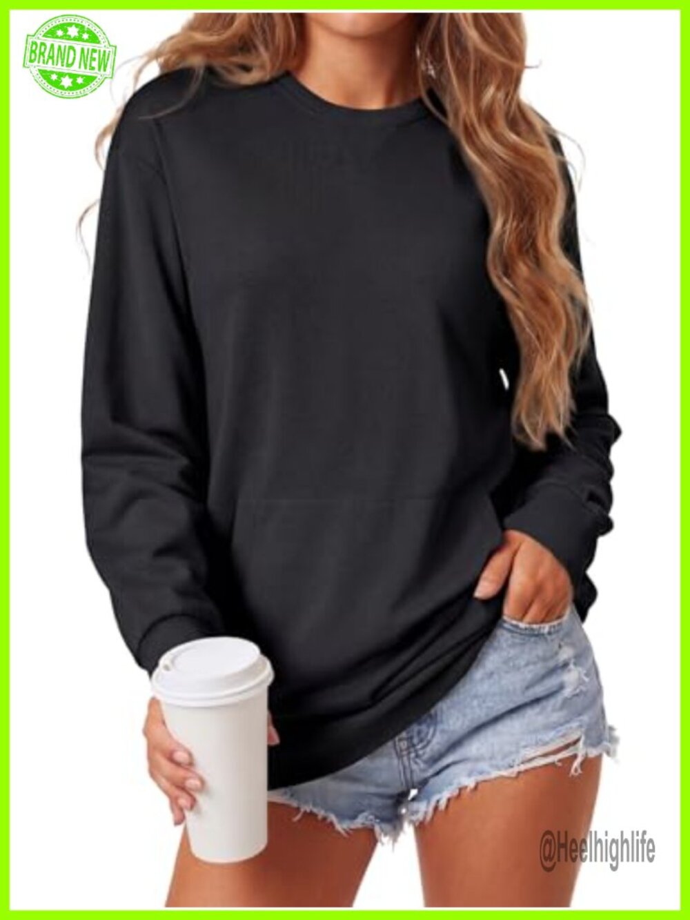 Women's Crewneck Pullover Sweatshirt Kangaroo Pocket Casual